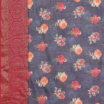 Blue woven pure silk saree with blouse 4