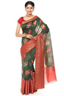 Green woven pure silk saree with blouse