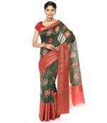 Green woven pure silk saree with blouse