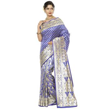 Blue woven katan silk saree with blouse 1