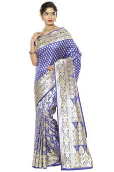 Blue woven katan silk saree with blouse
