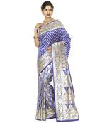 Blue woven katan silk saree with blouse