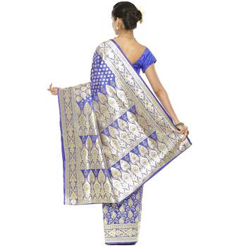 Blue woven katan silk saree with blouse 2