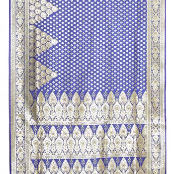 Blue woven katan silk saree with blouse 3