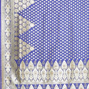 Blue woven katan silk saree with blouse 4