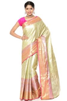 Green woven Faux kanchipuram silk saree with blouse