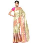 Green woven Faux kanchipuram silk saree with blouse