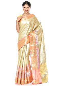 Green woven Faux kanchipuram silk saree with blouse