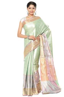 Green woven Faux kanchipuram silk saree with blouse