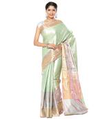 Green woven Faux kanchipuram silk saree with blouse