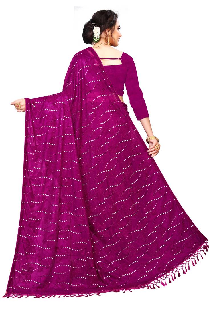 Pink Sequence Work And Piping Border Jacquard Saree With Blouse Piece