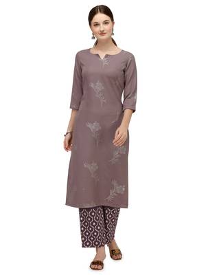 Fiorra Grey Floral  Printed Cotton Blend Kurta With Palazzo Set 1