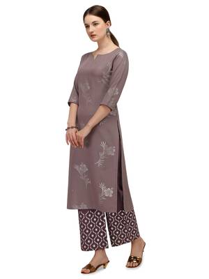 Fiorra Grey Floral  Printed Cotton Blend Kurta With Palazzo Set 3