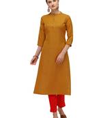 Fiorra Mustard Printed Cotton Blend Straight Kurta with Pant