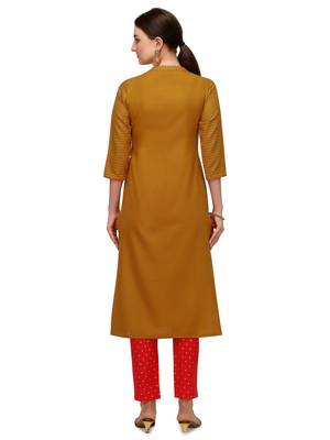 Fiorra Mustard Printed Cotton Blend Straight Kurta with Pant 2