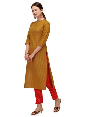 Fiorra Mustard Printed Cotton Blend Straight Kurta with Pant 3