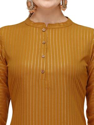 Fiorra Mustard Printed Cotton Blend Straight Kurta with Pant 4