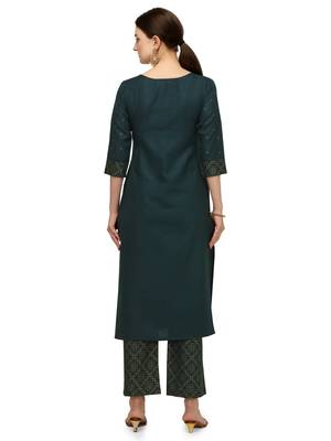 Fiorra Green Printed Cotton Blend Straight Kurta With Palazzo Set 2