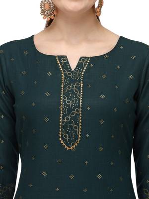 Fiorra Green Printed Cotton Blend Straight Kurta With Palazzo Set 4