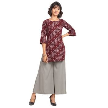 Fiorra Wine Pal Printed Poly Crepe Short Kurta With Palazzo Set 1