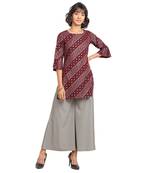 Fiorra Wine Pal Printed Poly Crepe Short Kurta With Palazzo Set