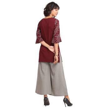 Fiorra Wine Pal Printed Poly Crepe Short Kurta With Palazzo Set 2