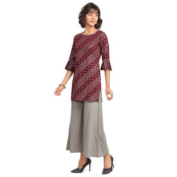 Fiorra Wine Pal Printed Poly Crepe Short Kurta With Palazzo Set 3