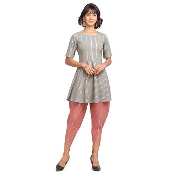 Fiorra Grey Printed Poly Crepe Short Kurta With Dhoti Set 1