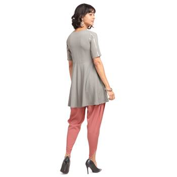 Fiorra Grey Printed Poly Crepe Short Kurta With Dhoti Set 2