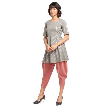Fiorra Grey Printed Poly Crepe Short Kurta With Dhoti Set 3