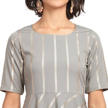 Fiorra Grey Printed Poly Crepe Short Kurta With Dhoti Set 4