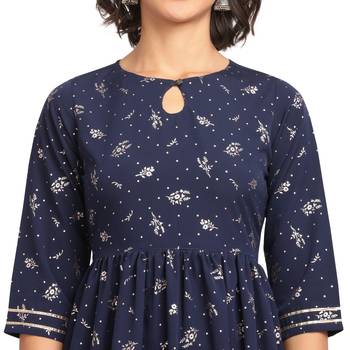 Fiorra Navy Blue Printed Poly Crepe Short Kurta With Palazzo Set 4