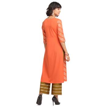 Fiorra Orange Poly Crepe Straight Kurta With Palazzo Set 2