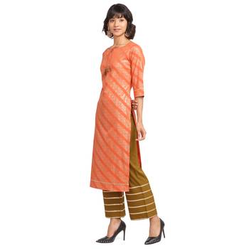 Fiorra Orange Poly Crepe Straight Kurta With Palazzo Set 3