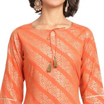 Fiorra Orange Poly Crepe Straight Kurta With Palazzo Set 4