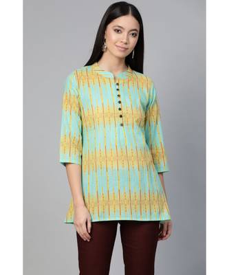 Indo Era Sea Green Printed A-Line tunic 1