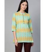Indo Era Sea Green Printed A-Line tunic