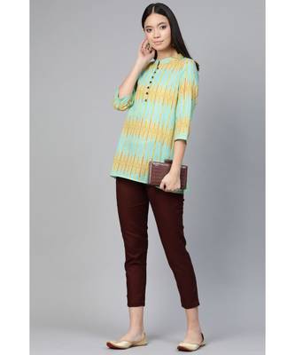 Indo Era Sea Green Printed A-Line tunic 2