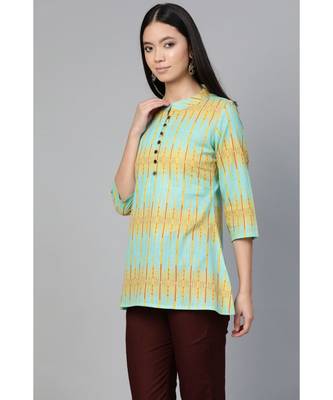 Indo Era Sea Green Printed A-Line tunic 3