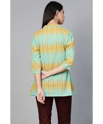 Indo Era Sea Green Printed A-Line tunic 5