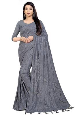 Grey Stone Work With Piping Border Terry Jacquard Saree With Blouse Piece 1