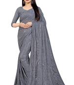 Grey Stone Work With Piping Border Terry Jacquard Saree With Blouse Piece