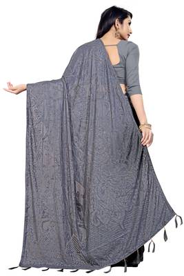 Grey Stone Work With Piping Border Terry Jacquard Saree With Blouse Piece 2