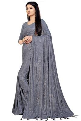 Grey Stone Work With Piping Border Terry Jacquard Saree With Blouse Piece 4