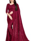 Red Stone Work With Piping Border Terry Jacquard Saree With Blouse Piece