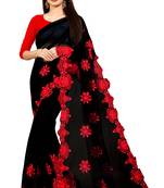 Black Embroidery And Stone Work C Pallu Net Saree With Blouse Piece