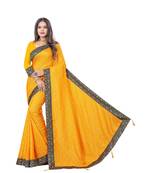 Yellow Foil Printed Jacquard Lace Border Dola Silk Saree With Blouse Piece