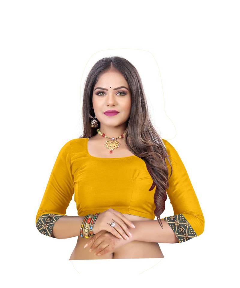 Yellow Foil Printed Jacquard Lace Border Dola Silk Saree With Blouse Piece