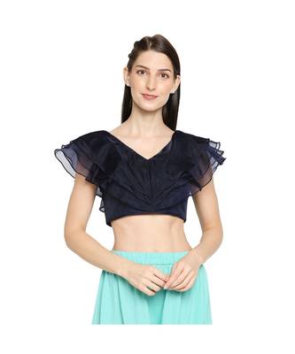 Women's Navy Blue organza Readymade Saree Blouse 1