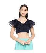 Women's Navy Blue organza Readymade Saree Blouse